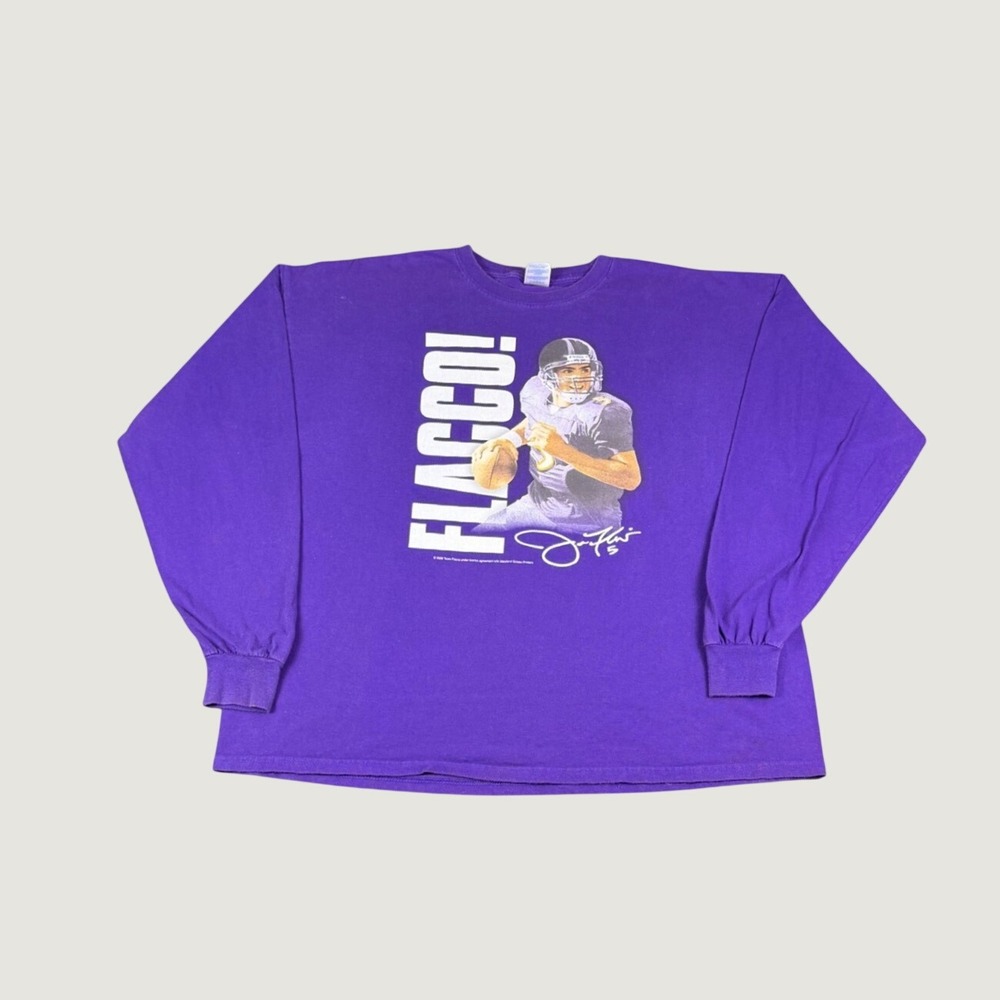 Vintage 2009 Joe Flacco Baltimore Ravens Purple Long Sleeve Shirt Mens 2XL